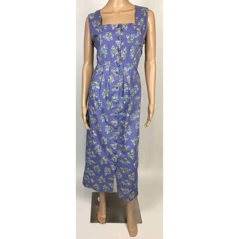 April Cornell Blue Floral Sleeveless Cottagecore Button Front Cotton Dress Sz M
